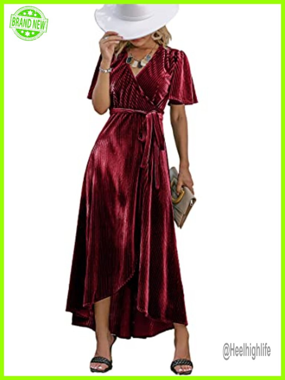 Velvet V Neck Wrap Semi Formal Cocktail Party Maxi Dress Wedding Guest